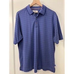 Tommy Bahama Men's Polo Shirt Blue Stripe Ribbed Modal Blend Size L Large